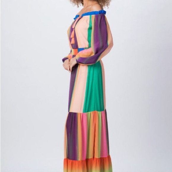 Multicolor Off-Shoulder Boho Maxi Dress Boutique - Picture 2 of 9